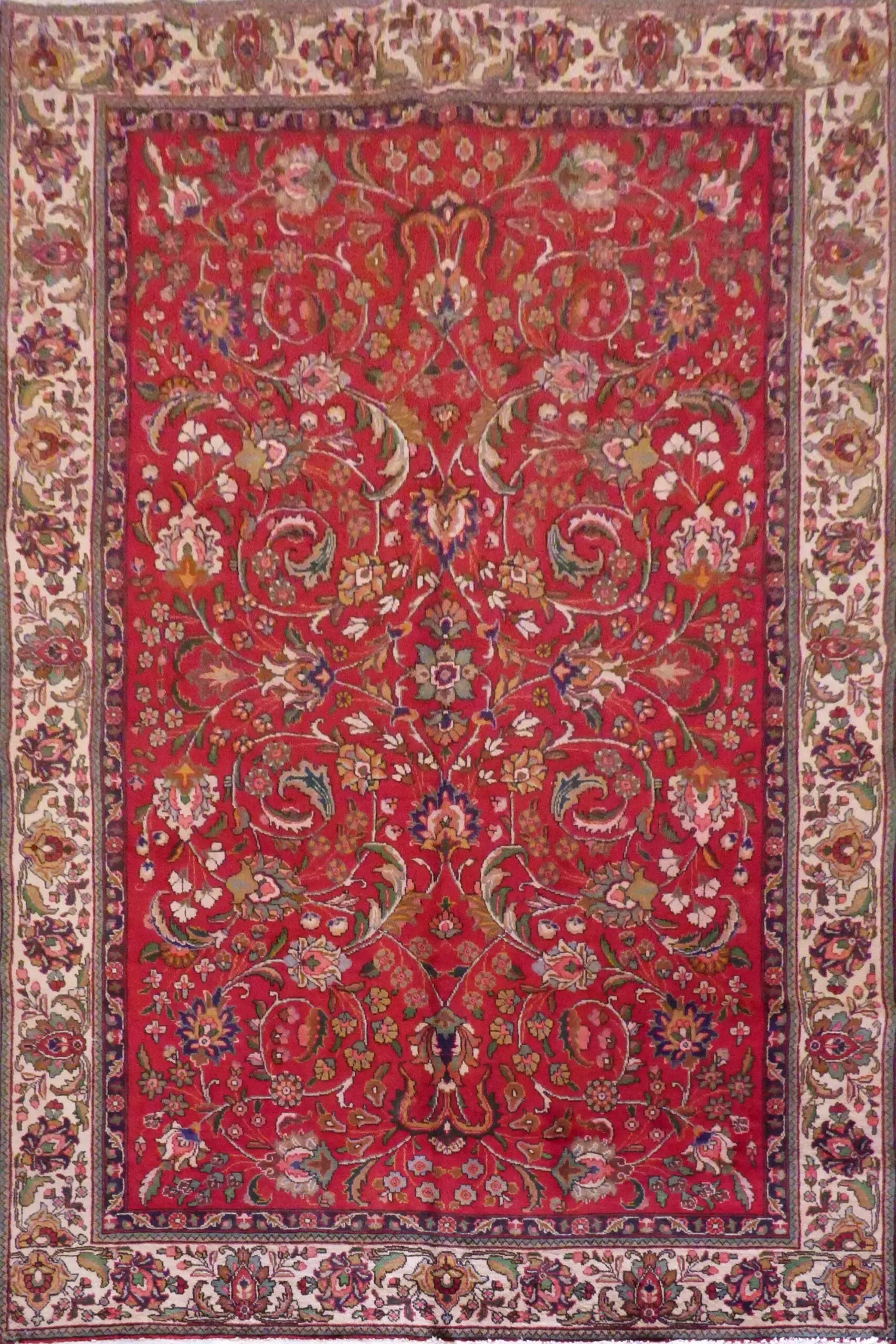 Tarbiz Semi Antique Hand Knotted Persian Tabriz Rugs Multi Color, 7'5" X 10'5", Panr01251 (Red : 10561)